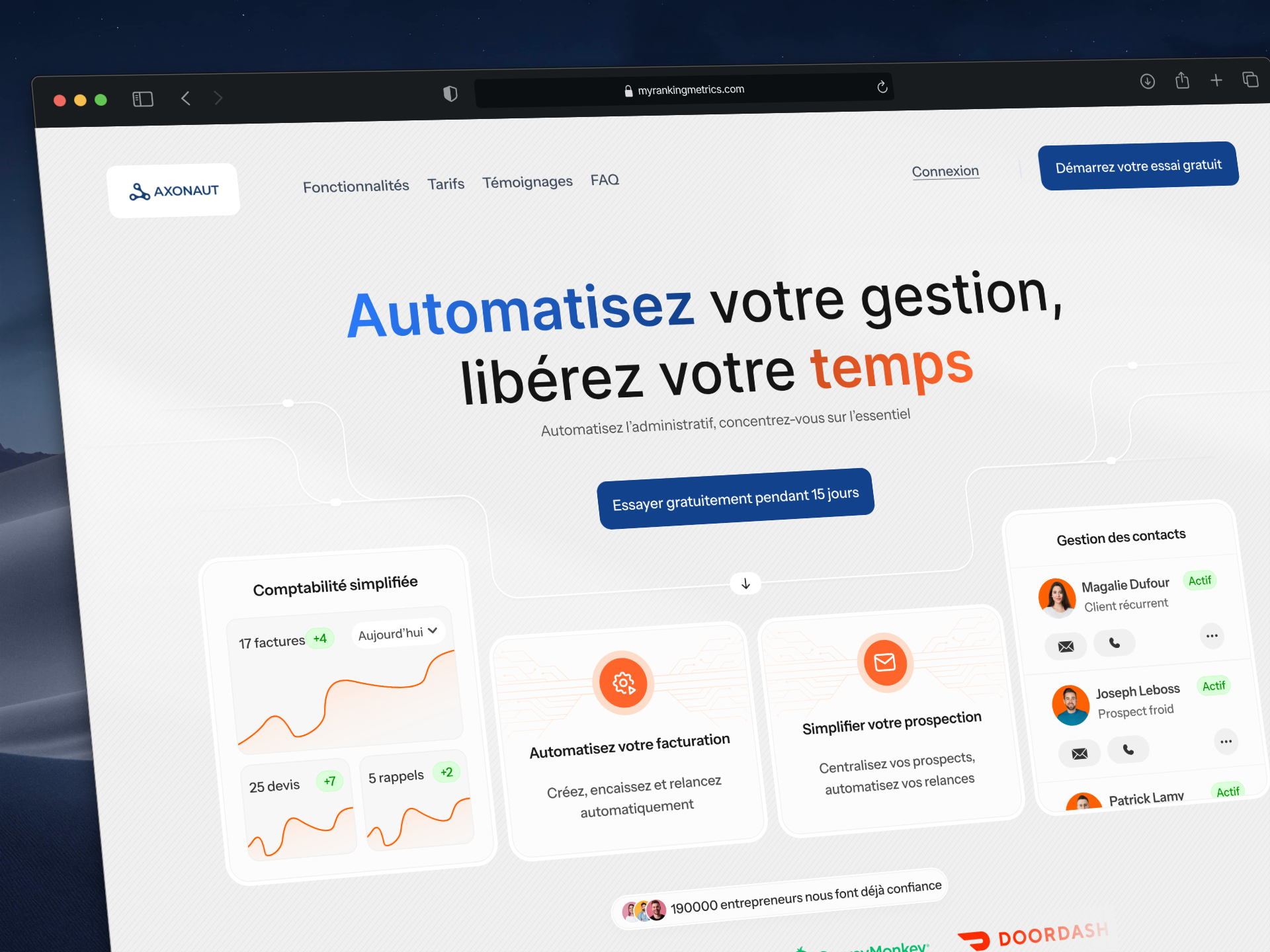 Nouvelle section hero pour Axonaut, CRM et outil de gestion pour PME